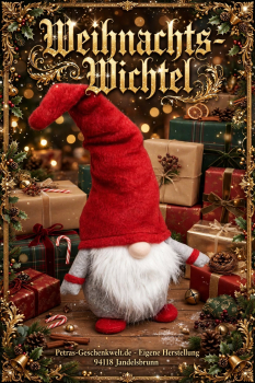 Weihnachts-Wichtel Dekofigur handgemacht - grauer Körper mit langer roter Mütze weißer Bart rote Füße - Weihnachtsdeko
